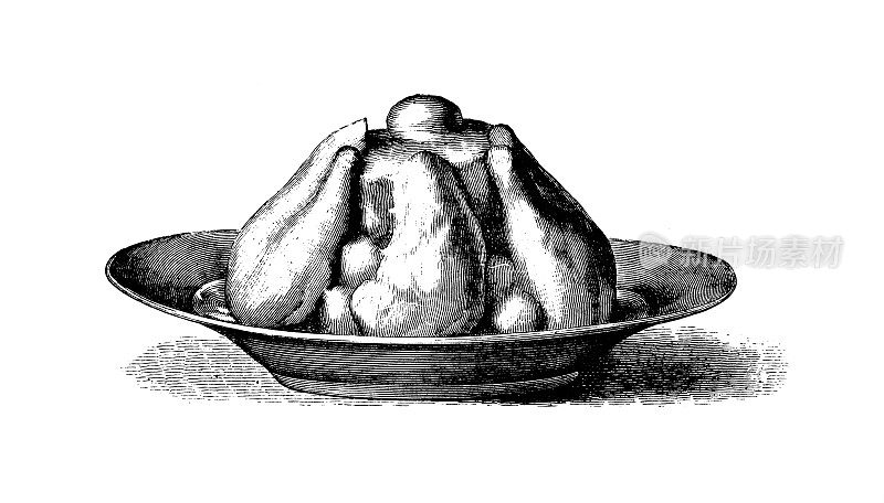 鸡肉酱|古董烹饪插图